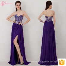 Alibaba 2017 Sexy V Neck Crystal perlé Purple Slit Pleat Hot Sexy Night Dresses Party